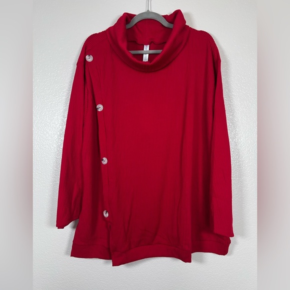 Dear Scarlett Tops - Red high neck ribbed top, size 2X
